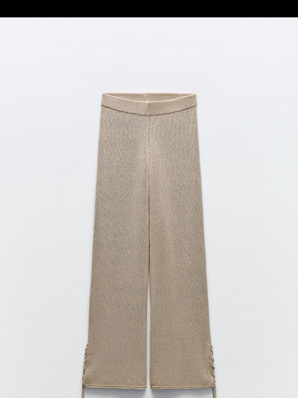 Zara Wide-Leg Knit Pants in Taupe Beige